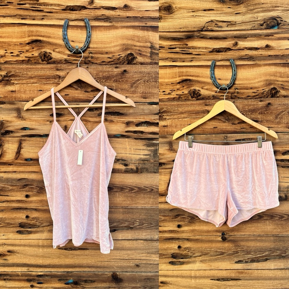 MADEWELL | NWT Velour Velvet Baby Pink Shorts & Top Set S/M